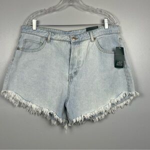 NWT Wild Fable High Rise button fly raw hem light wash shorts, size 16.